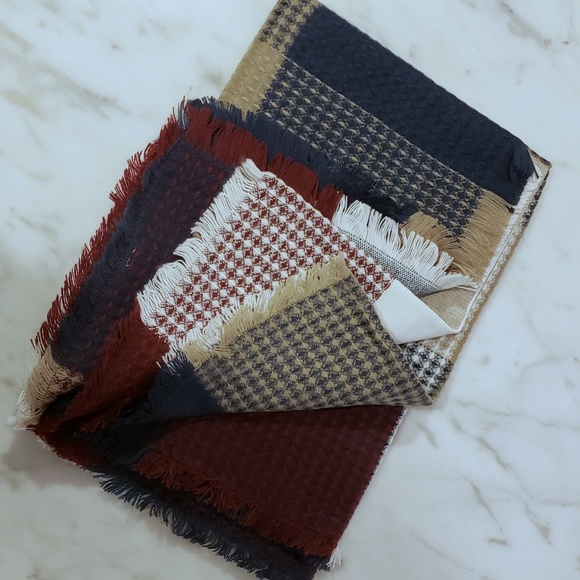 Blue and Red Plaid Waffleprint Blanket Scarf - Picture 2 of 3